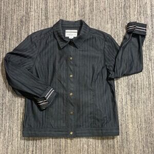Vintage Jones Wear Sport Stretch Denim Jacket Button Front Striped Cuffs Size 12